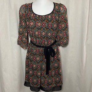 Sweet Storm Multicolor Split Balloon Sleeve Boho Print Blouson Dress Size S